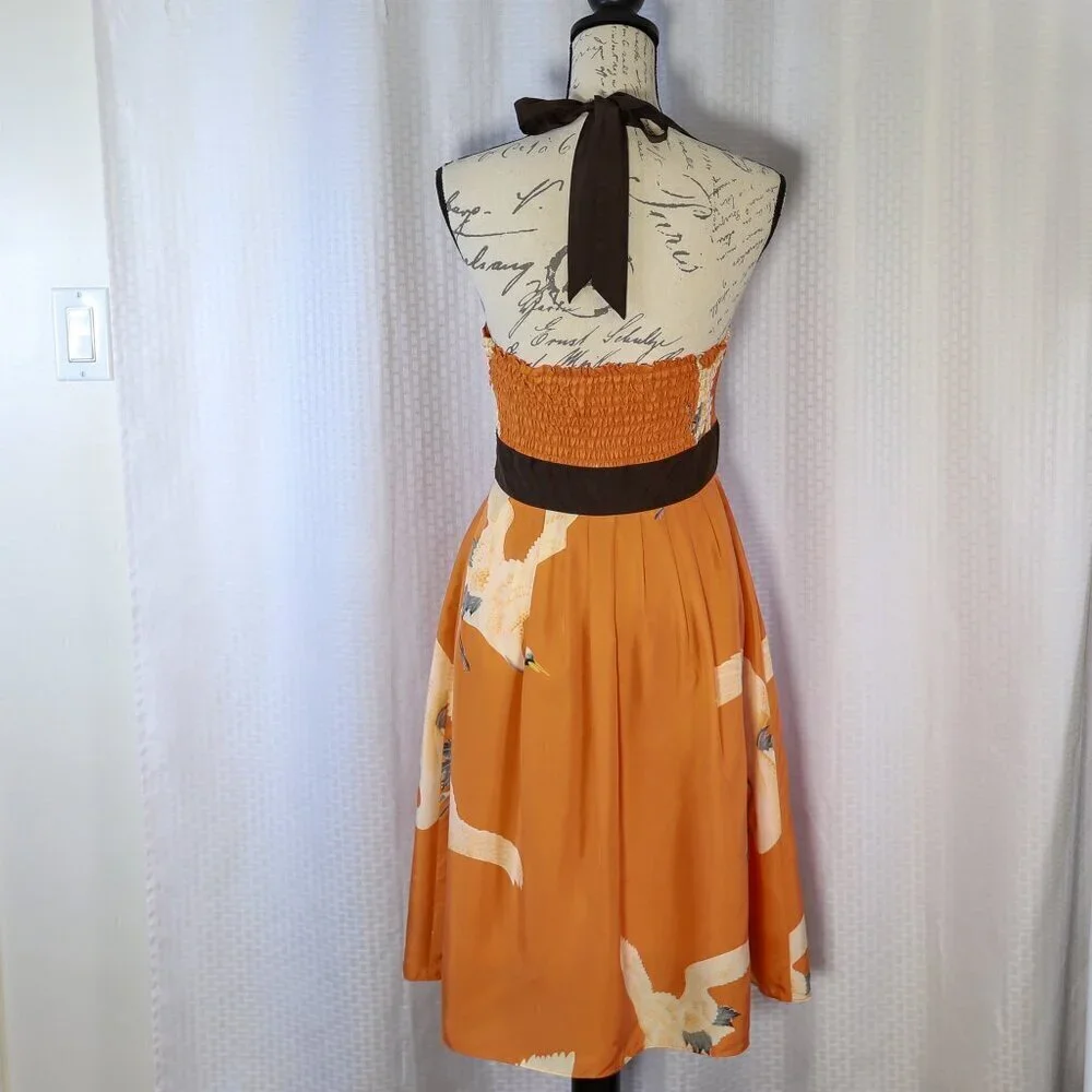 Moulinette Soeurs Orange Halter Dress with Brown Accents - Picture 7 of 11